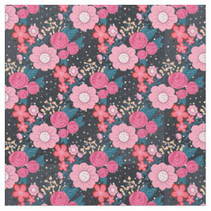 Hübsches gürtelrosa Floral Silber Dots Grau Desi Stoff