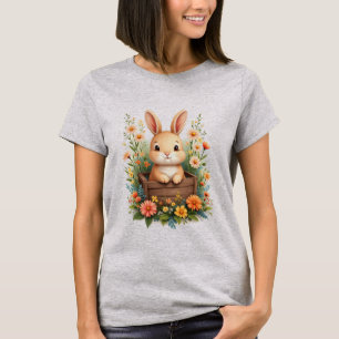 Hübsches Hasen-Blumen-Garten-Wasserfarben-T-Shirt T-Shirt