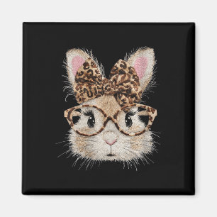 Hübsches Hasen-Gesicht Leopard Coquette Schleife D Magnet