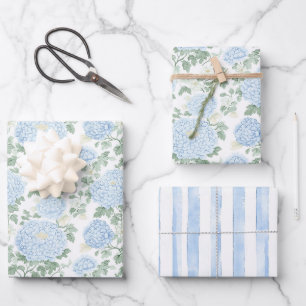 Hübsches Hellblau-Weiß-Blumen-Brautparty Geschenkpapier Set