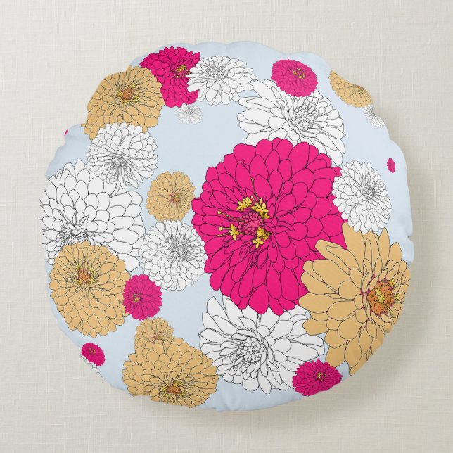 Hübsches, helles, florales Kissen Pink Tblau (Vorderseite)