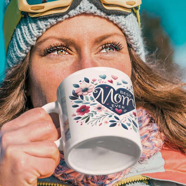 Hübsches Herz Floral 2 Foto Beste Mama je Kaffeetasse (Von Creator hochgeladen)
