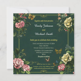 Hübsches Hochzeitsdesign mit grüner Blüte und Schm Einladung