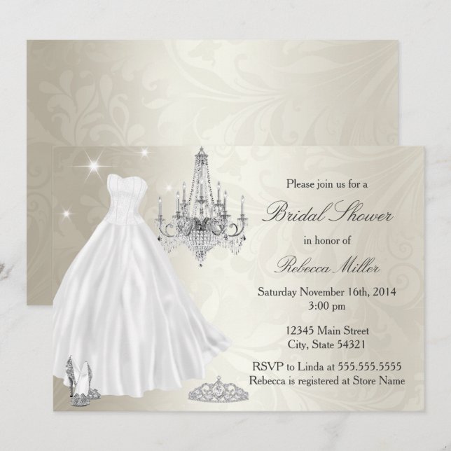 Hübsches Hochzeitskleid Brautparty Creme White Einladung (Vorne/Hinten)