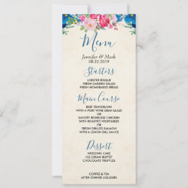Hübsches Hochzeitsmenü in Rosa und Blau Blume Einladung
