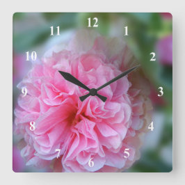 Hübsches Hollyhock Pink Blume Foto Quadratische Wanduhr
