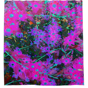 Hübsches Hot Pink, Magenta und Aqua Blue Blumen Duschvorhang