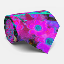 Hübsches Hot Pink, Magenta und Aqua Blue Blumen Krawatte