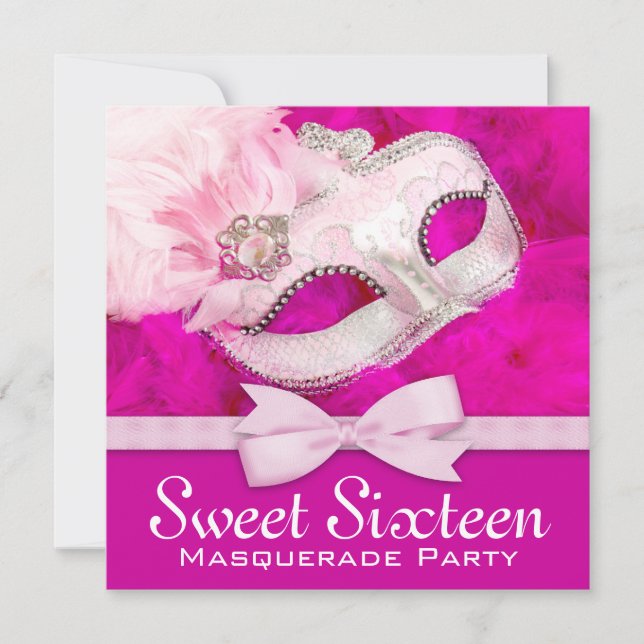 Hübsches Hot Pink Masquerade Party Einladung (Vorderseite)