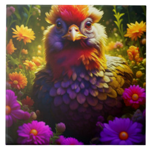 Hübsches Huhn im Blumengarten Fliese