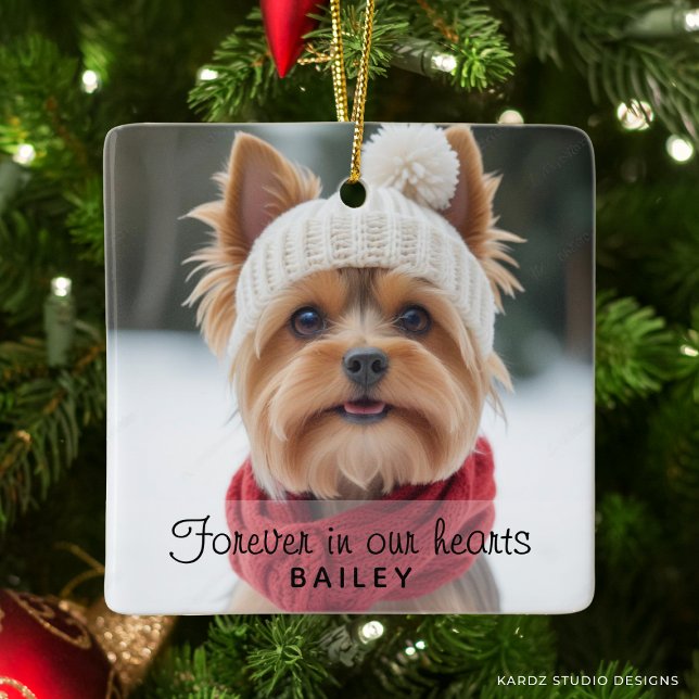 Hübsches Hunde-Foto Trost-Ornament Keramikornament (Add your beloved dog´s picture and name. Design repeats in the back.)