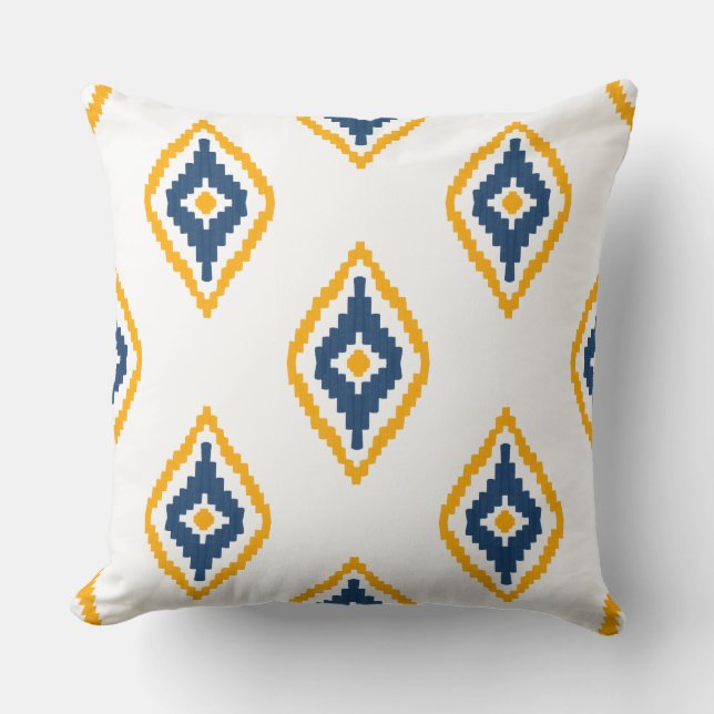 Hübsches Ikat-Musterdesign Blau und Gelb Kissen (Vorderseite)