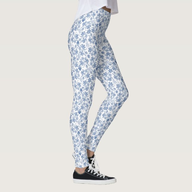Hübsches Indidigo-Blumenmuster auf Weiß zum Anpass Leggings (Rechts)