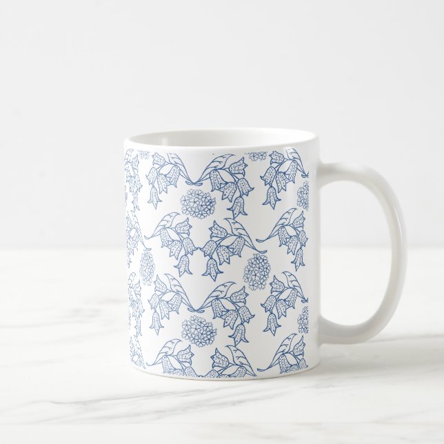 Hübsches Indigo Blue auf weißem ethnisch-floralem  Kaffeetasse (Rechts)