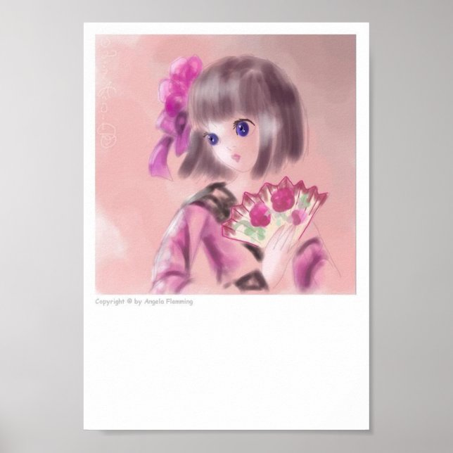 Hübsches japanisches Mädchen mit Lüfter Poster (Vorne)