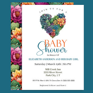 Hübsches Kaktusherz Mädchen Baby Shower Einladung