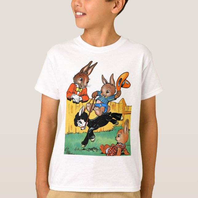 Hübsches Kaninchen auf einem Black Dog Cartoon T-Shirt (Vorderseite)