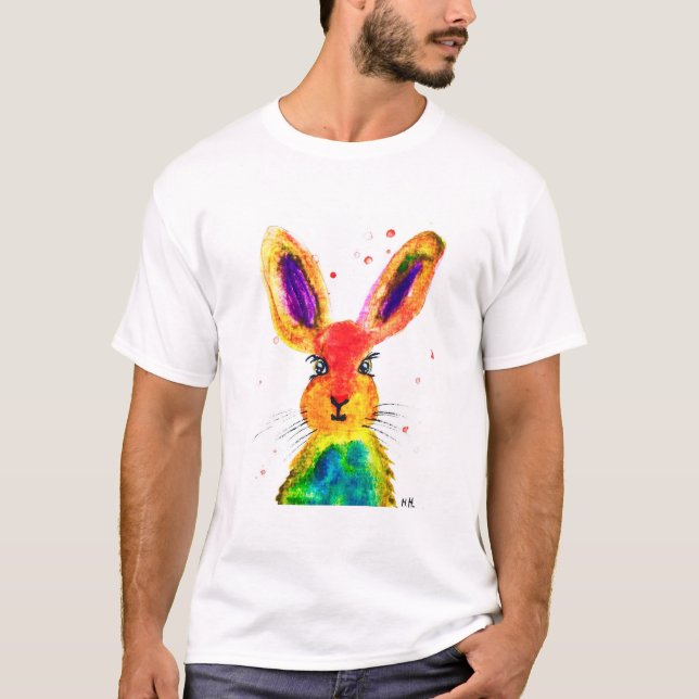Hübsches Kaninchen Hare Aquarell Süße Tier T-Shirt (Vorderseite)