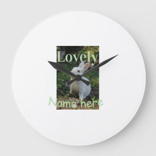 Hübsches Kaninchen-Haustier-Foto Name Grün Pastell Große Wanduhr