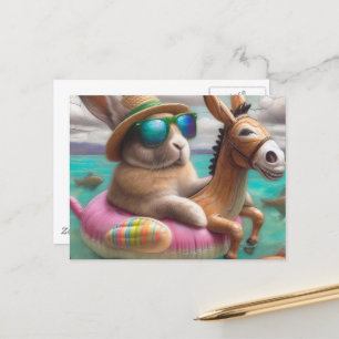 Hübsches Kaninchen in einem Donkey Floating Digita Postkarte