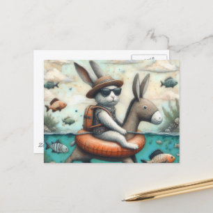 Hübsches Kaninchen in einem Donkey Floating Digita Postkarte