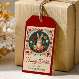 Hübsches Kaninchen mit Eiern & Blumen Botanischer Geschenkanhänger