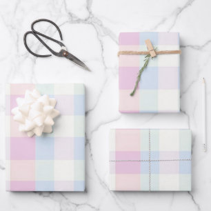 Hübsches Kariertes Pastellrosa blaues Muster Geschenkpapier Set