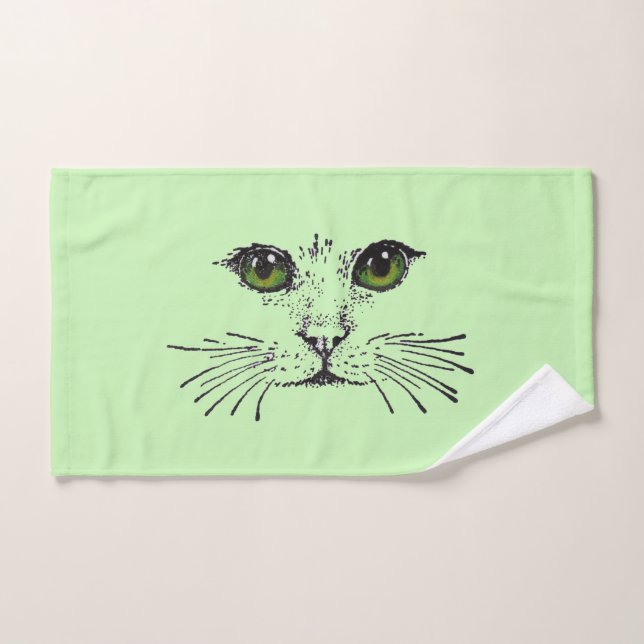 Hübsches Katzengesicht Schwarz Zeichnend grüne Aug Handtuch (Handtuch)