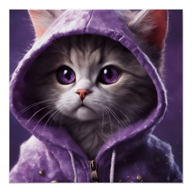 Hübsches Kitty in einem Lila Hoodie Poster (Vorderseite)