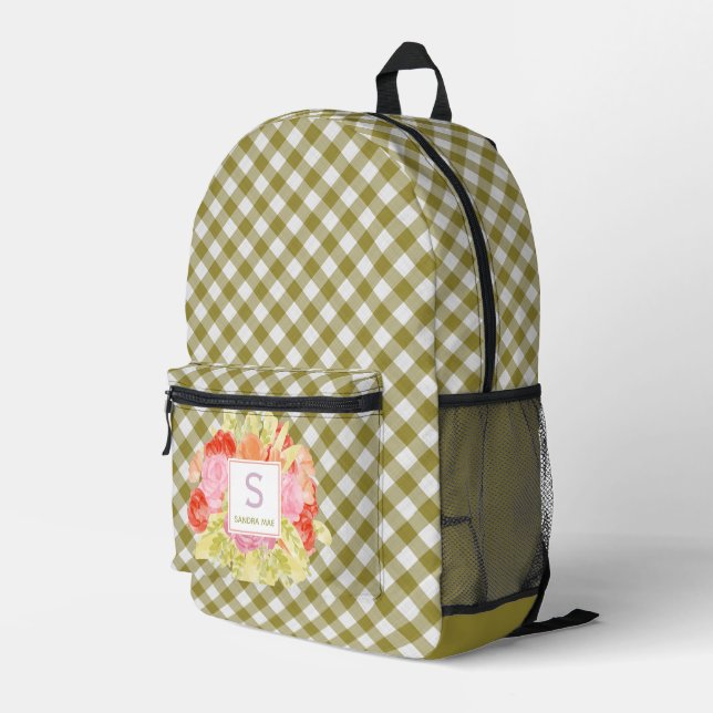 Hübsches, klassisches Frühjahr Fern Green Karo Mus Bedruckter Rucksack (Rückseitige Ecke Rechts)