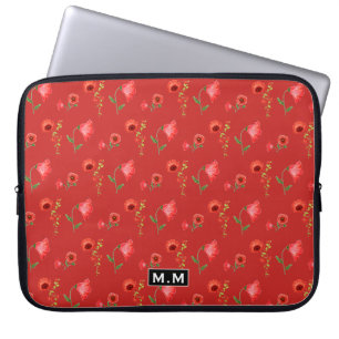 Hübsches Klatschmohnmuster Monogramm Laptopschutzhülle