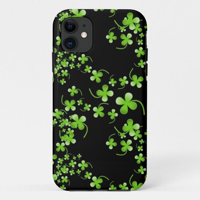 Hübsches Kleeblatt-Muster, grün auf schwarzem Zube Case-Mate iPhone Hülle (Rückseite)