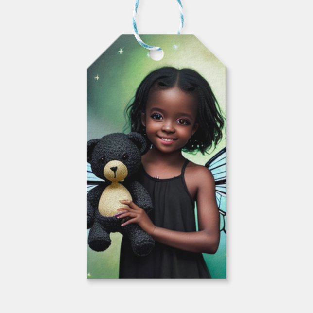 Hübsches kleines Mädchen mit Teddybär Geschenkanhänger (Vorderseite)