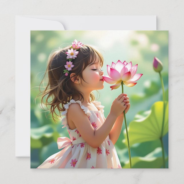 Hübsches kleines Mädchen riecht nach einer rosa Ro (Vorderseite)