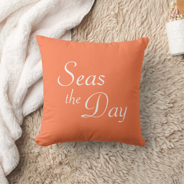 Hübsches Korallenrosa "Seas the Day" Kissen (Decke)