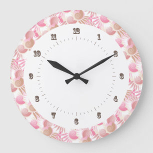 Hübsches Kunst-Deko-Pastell-Rosa und Brown-Muster Große Wanduhr
