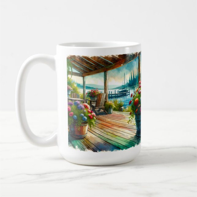 Hübsches Lakehouse View Deck und Blume Kaffeetasse (Links)