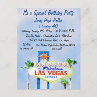 Hübsches Las Vegas Geburtstagsparty Blue Sky Sign Einladung