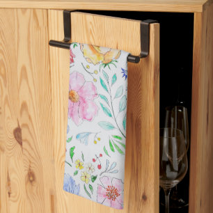Hübsches, leichtes Aquarell-Blumen- und Knospenmus Geschirrtuch