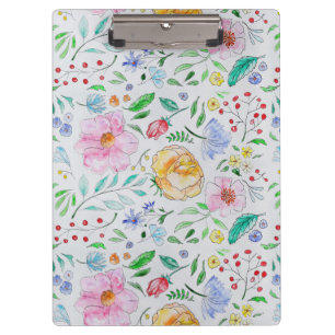 Hübsches, leichtes Aquarell-Blumen- und Knospenmus Klemmbrett