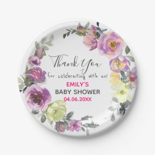 Hübsches Lila Blumenkraut Danke Kinderdusche Pappteller