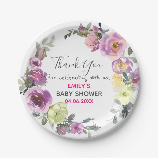 Hübsches Lila Blumenkraut Danke Kinderdusche Pappteller (Vorderseite)