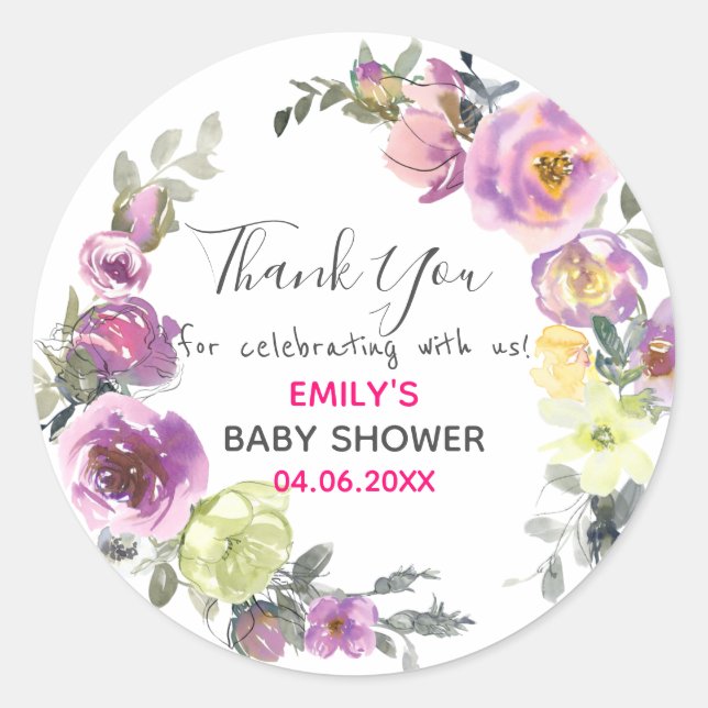 Hübsches Lila Blumenkraut Danke Kinderdusche Runder Aufkleber (Vorderseite)