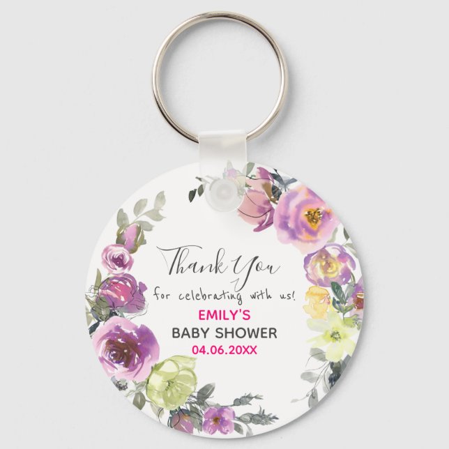 Hübsches Lila Blumenkraut Danke Kinderdusche Schlüsselanhänger (Vorderseite)