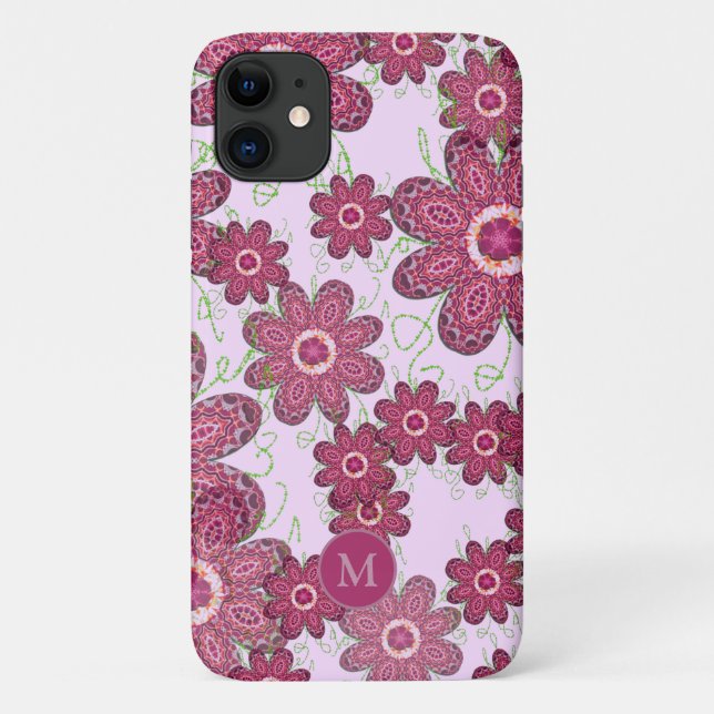 Hübsches Lila Blumenmuster Mit Monogramm Case-Mate iPhone Hülle (Rückseite)