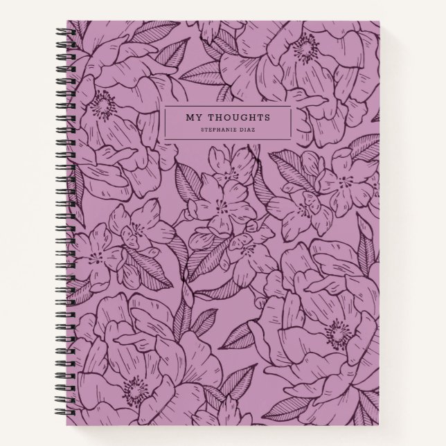 Hübsches Lila Blumenmuster Modernes Notebook Notizbuch (Vorderseite)