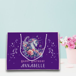 Hübsches Lila Einhorn Rosa Glitter Mädchen Geburts Große Geschenktüte
