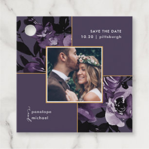 Hübsches Lila florales Foto Save the Date Geschenkanhänger