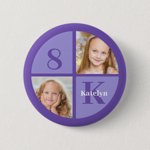 Hübsches Lila Foto Benutzerdefiniertes Kindergebur Button