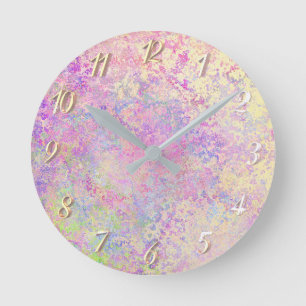 Hübsches lila Gold und rosa Textur Runde Wanduhr